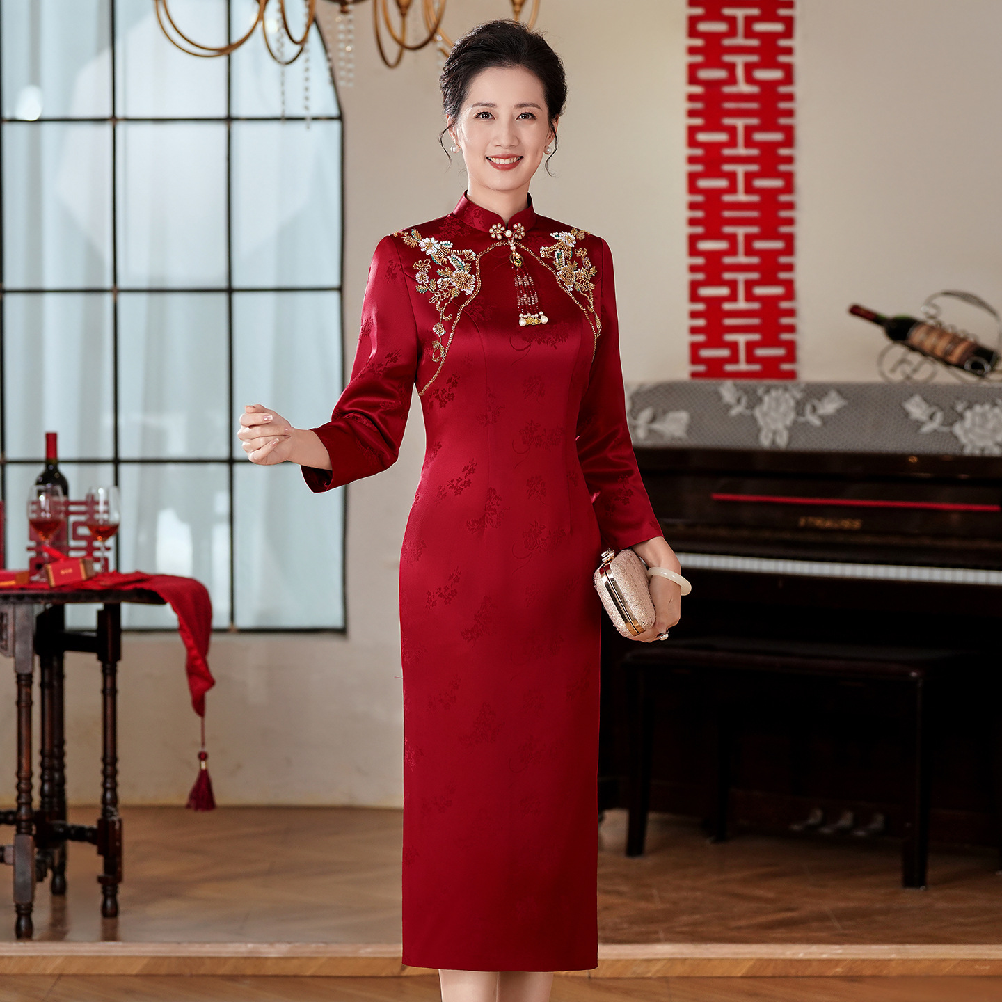 2025秋冬新【正品苏绣】高级感提花旗袍喜妈妈婆婆婚宴礼服连衣裙N