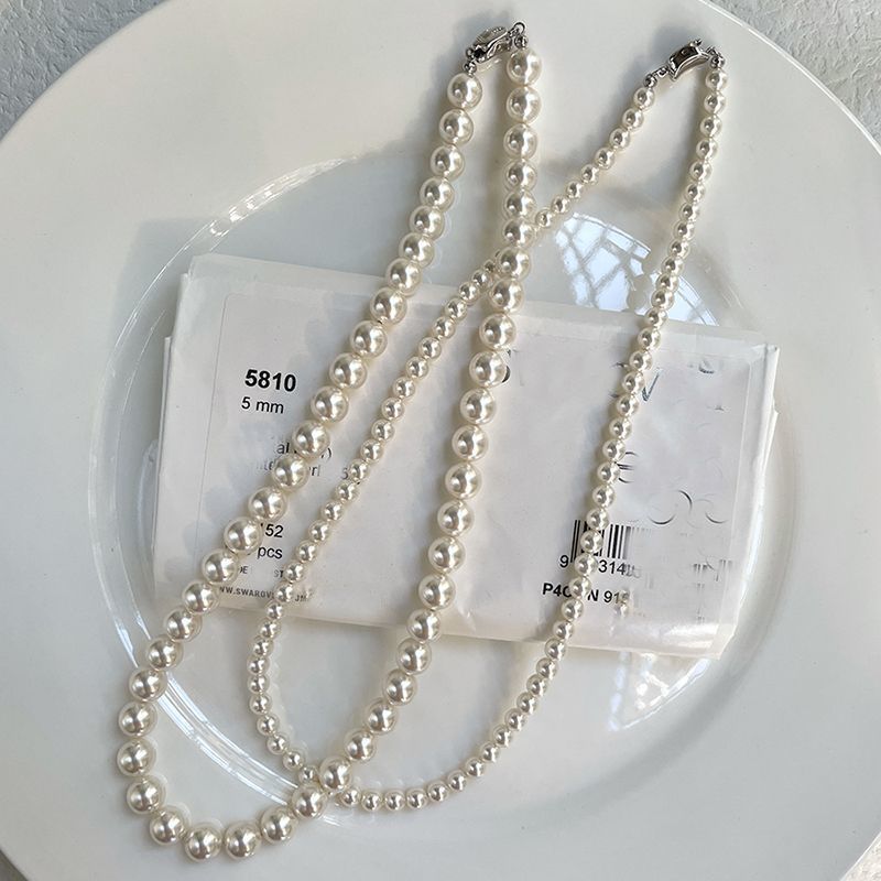 不锈钢仿珍珠项链 强光澳白色珍珠项链女士倪妮同款锁骨链ins轻奢