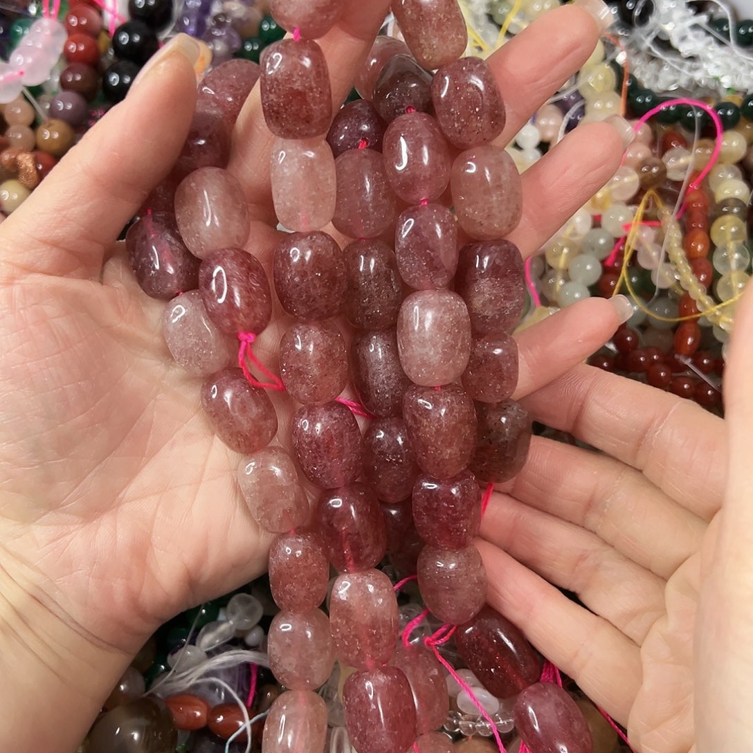 玛瑙/玉髓未镶嵌珠宝半成品，卡12✖️17草莓晶一条