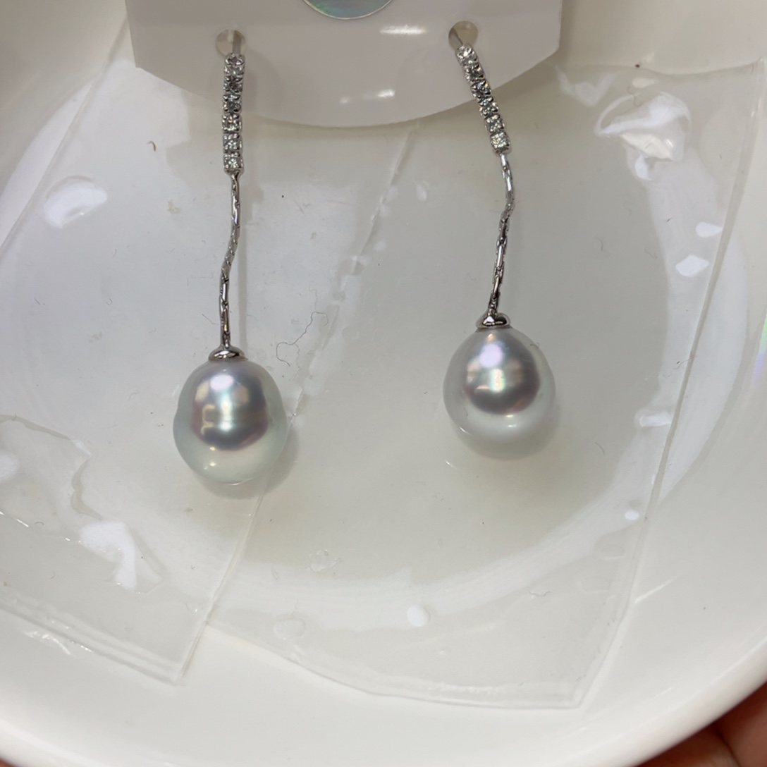 水***墨耳饰海水珍珠银S925镶嵌