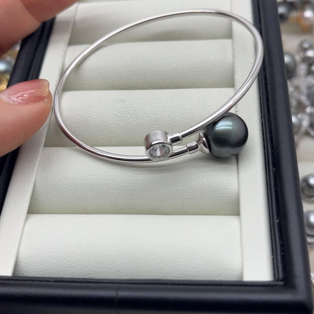 海水珍珠银S925镶嵌手镯