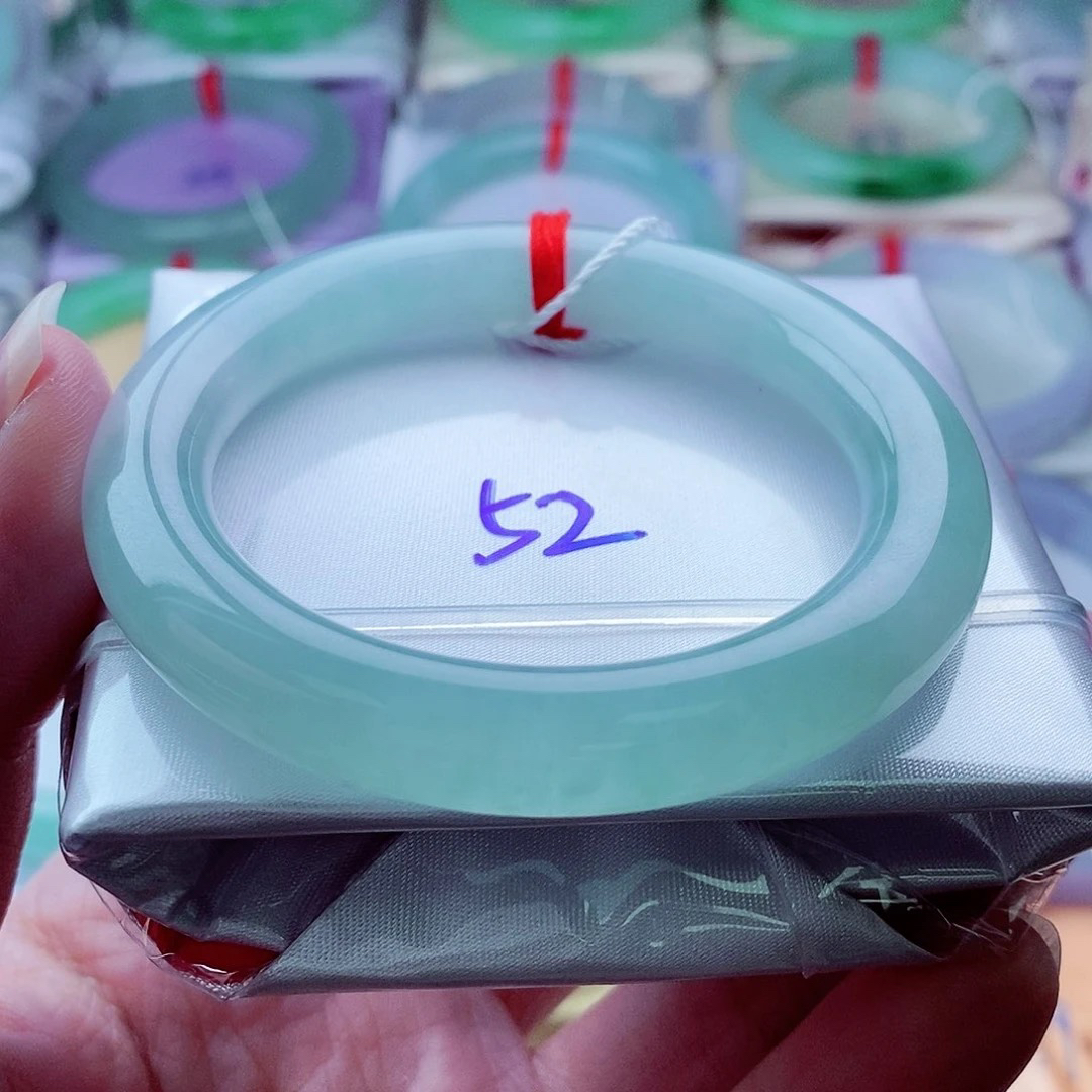 0434圆52冰蓝灵气胶润冰清玉洁天然缅甸翡翠A货传承52.1，9.6，10.3