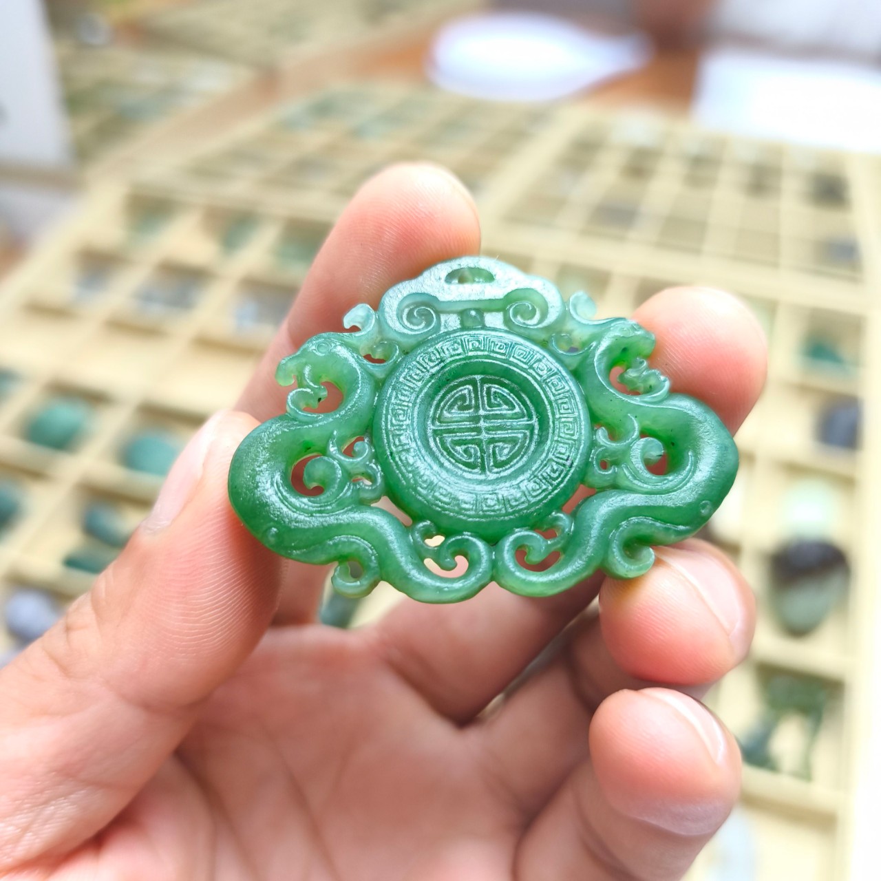 【毛货预售】阳绿碧玉龙凤呈祥精致百搭