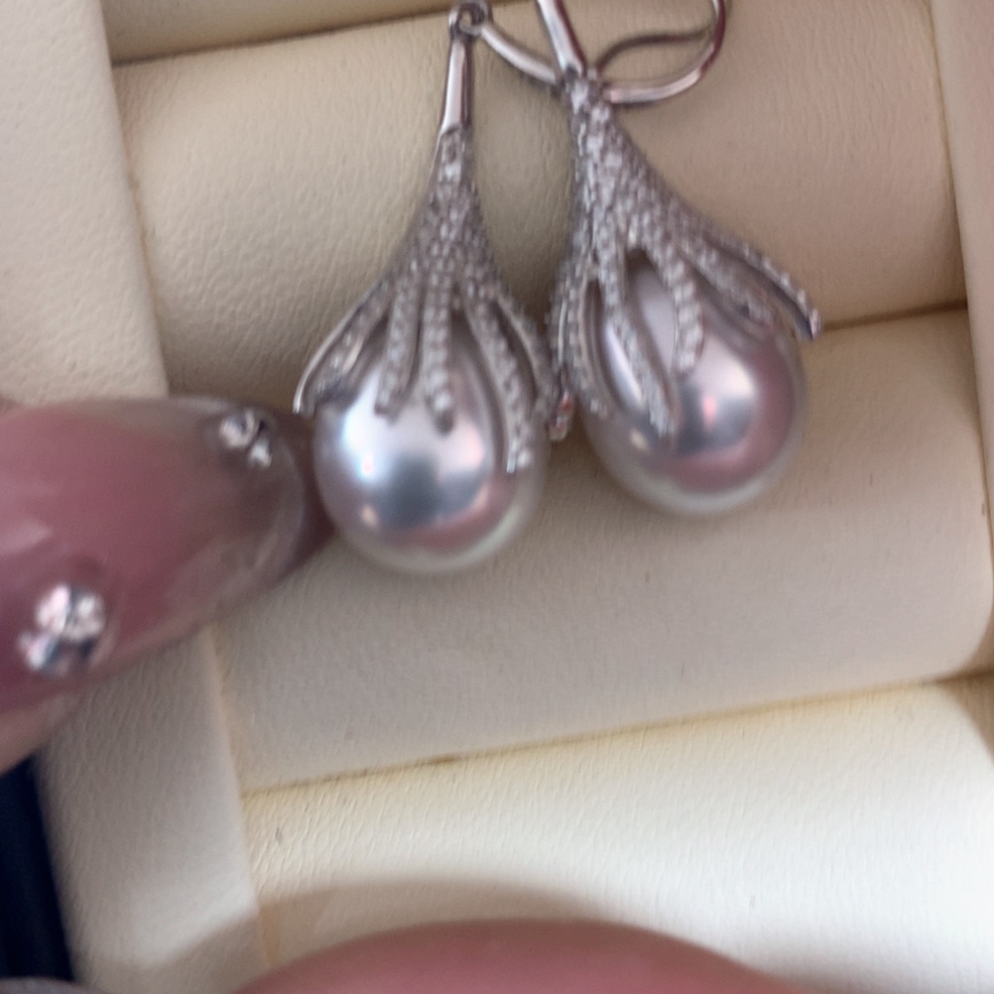 海水珍珠耳饰银S925镶嵌
