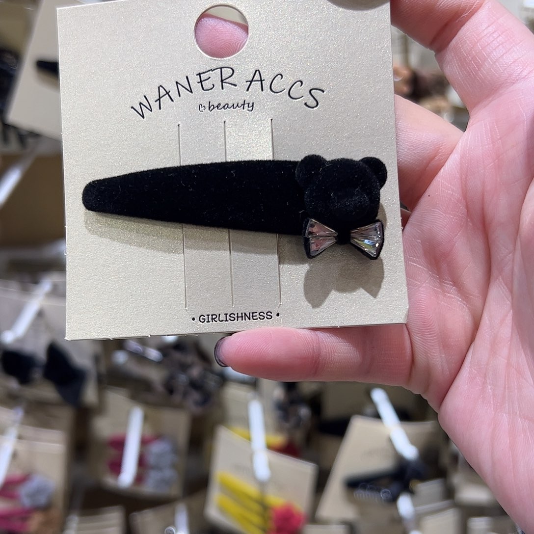 布艺非金属小熊蝴蝶结丝绒拜拜夹