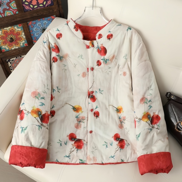 【双面双穿】新中式国风保暖盘扣上衣印花棉衣女中式棉服外套立领