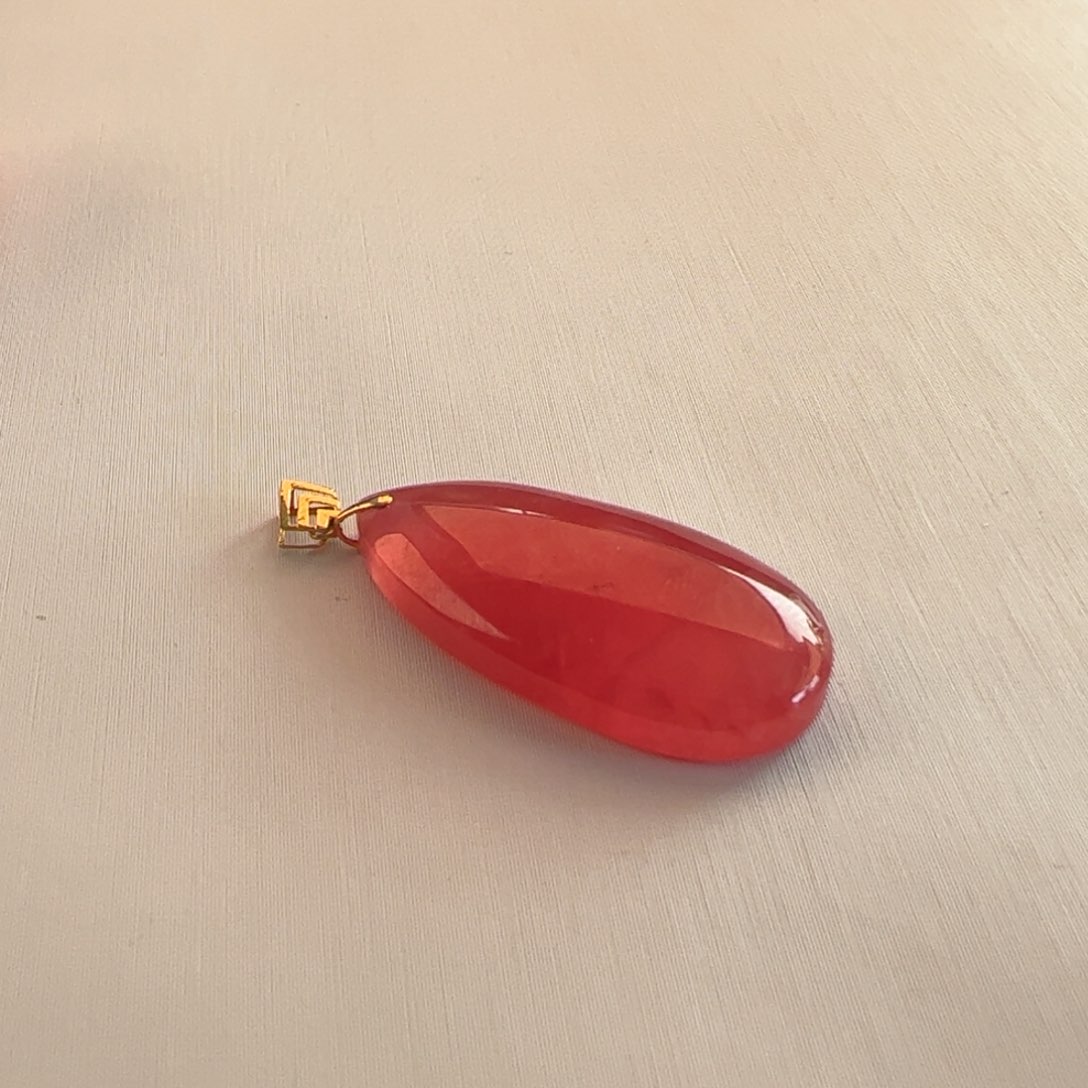 菱锰矿（红纹石）18K金镶嵌吊坠(赠链)