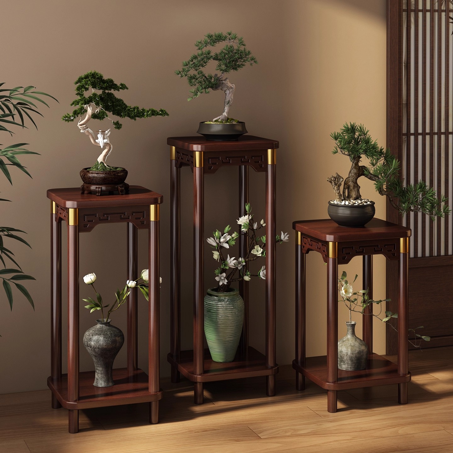 花架子客厅落地式置物架阳台花盆托架实木植物摆放架花台2025新款