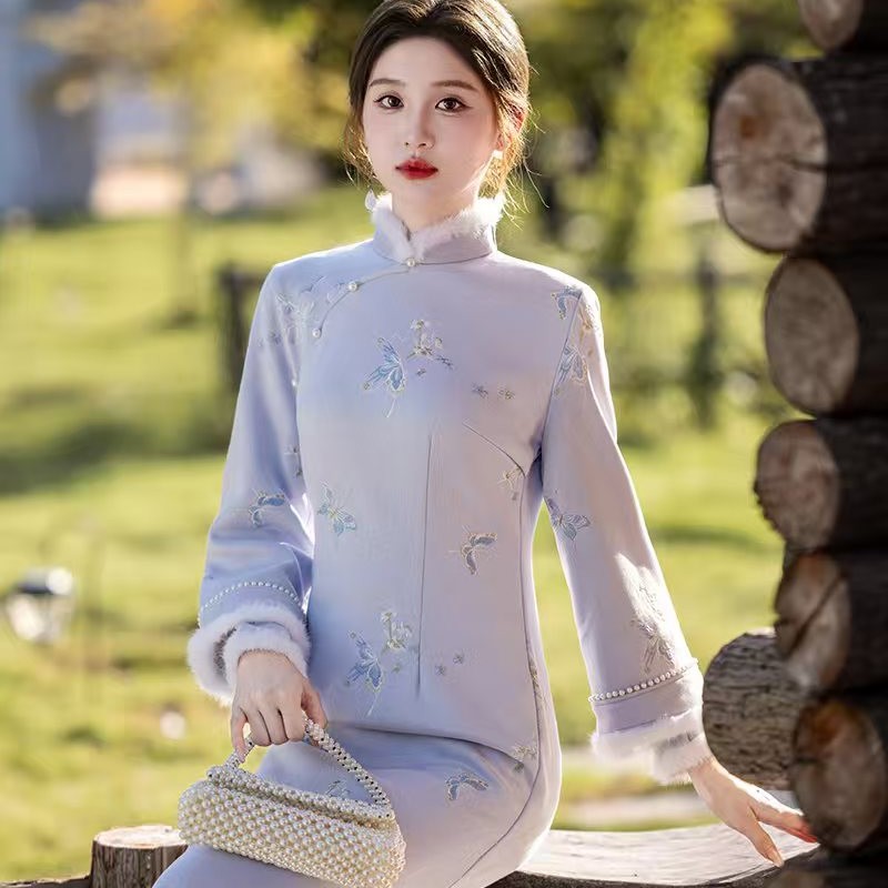 风华《纪念》冬季新款新中式气质修身旗袍日常复古优雅中国风加厚