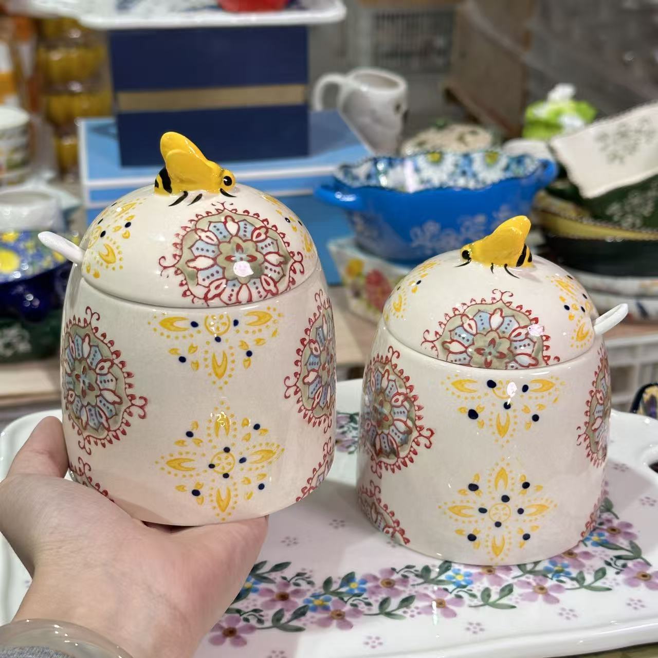蜂栖彩纹-带盖调味罐2个装