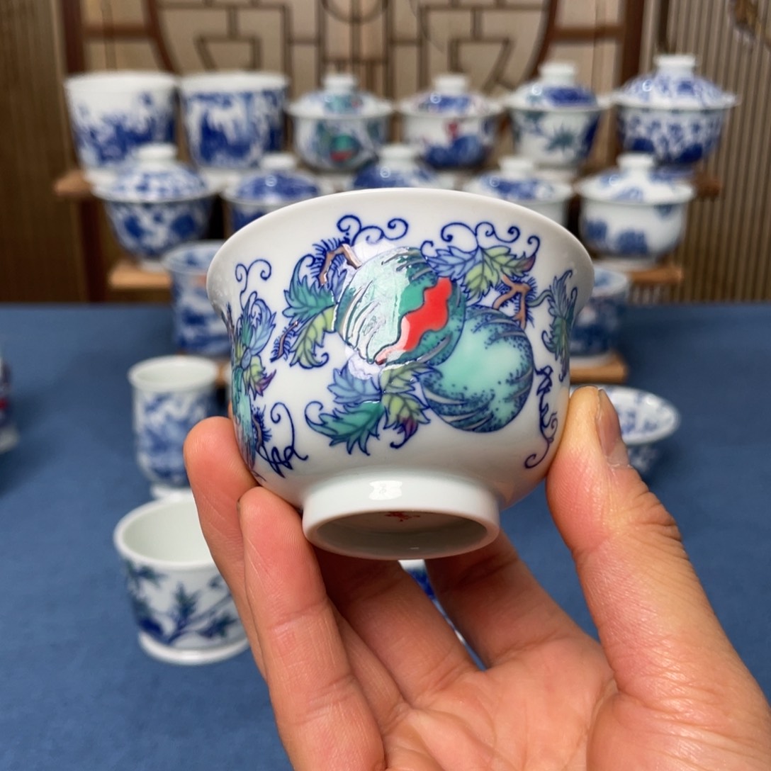 景德镇手工斗彩工艺西瓜杯品茗杯