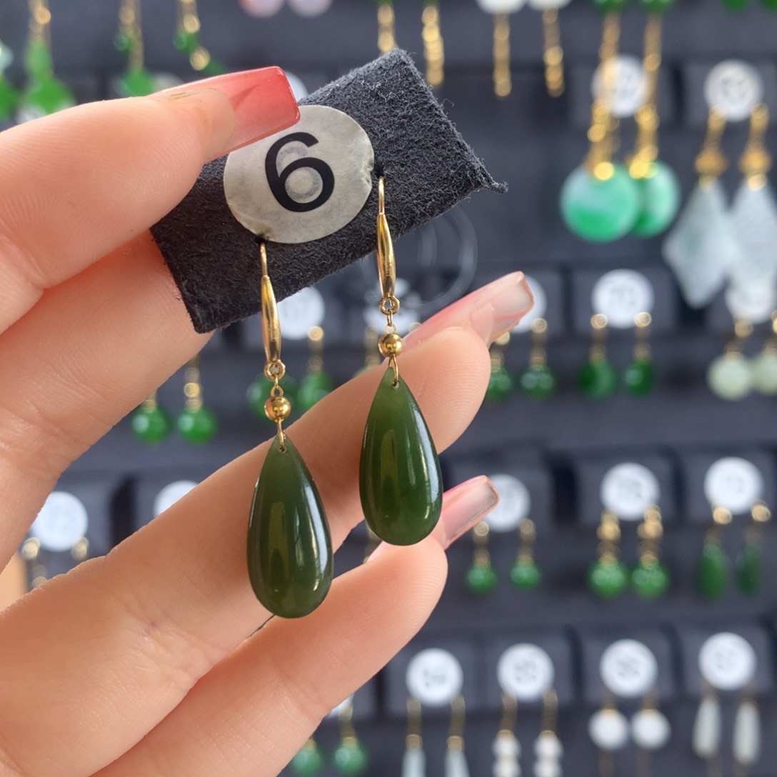 和田玉耳饰18K金镶嵌