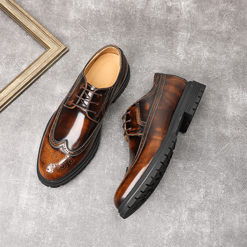 新款全牛里布洛克英伦经典雕花德比鞋英伦风牛皮英伦风时尚男士
