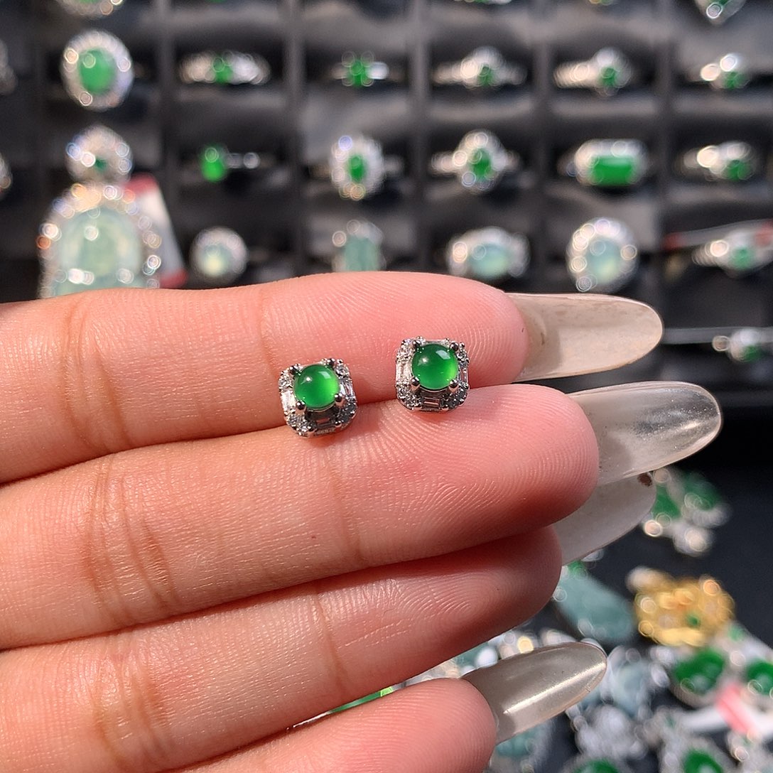 翡翠未镶嵌耳饰耳钉