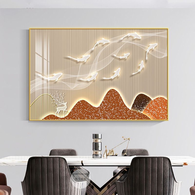 现代简约九鱼图餐厅装饰画轻奢客厅沙发背景墙挂画免打孔有框高级