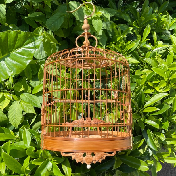 越南鸟笼蝙蝠款绣眼笼52-56枝直径24-26厘米红竹老料手工制作