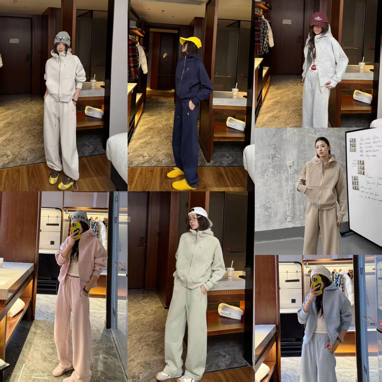 英国保罗 冬款加绒慵懒风时尚拼接连帽开衫卫衣套装XJ-9218 