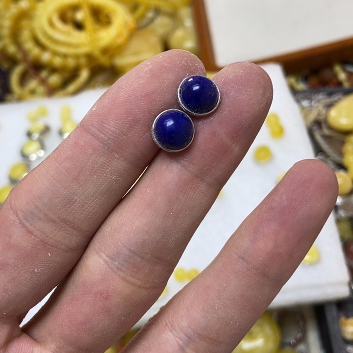 青金石银S925镶嵌耳钉多样性发货