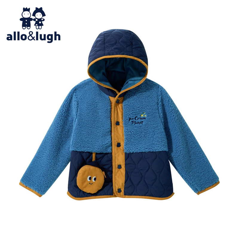 阿路和如童装男童棉服冬季新款加厚男宝仿羊羔毛撞色连帽外套