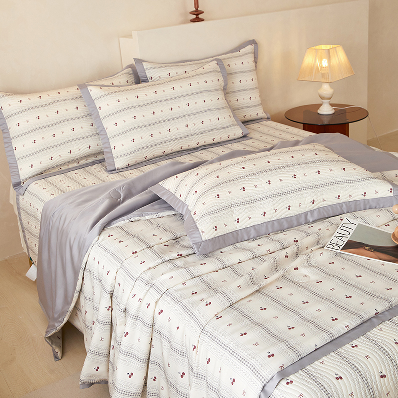 高温砂洗床盖三件套床单高端丝滑透气夏凉被空调被四件套