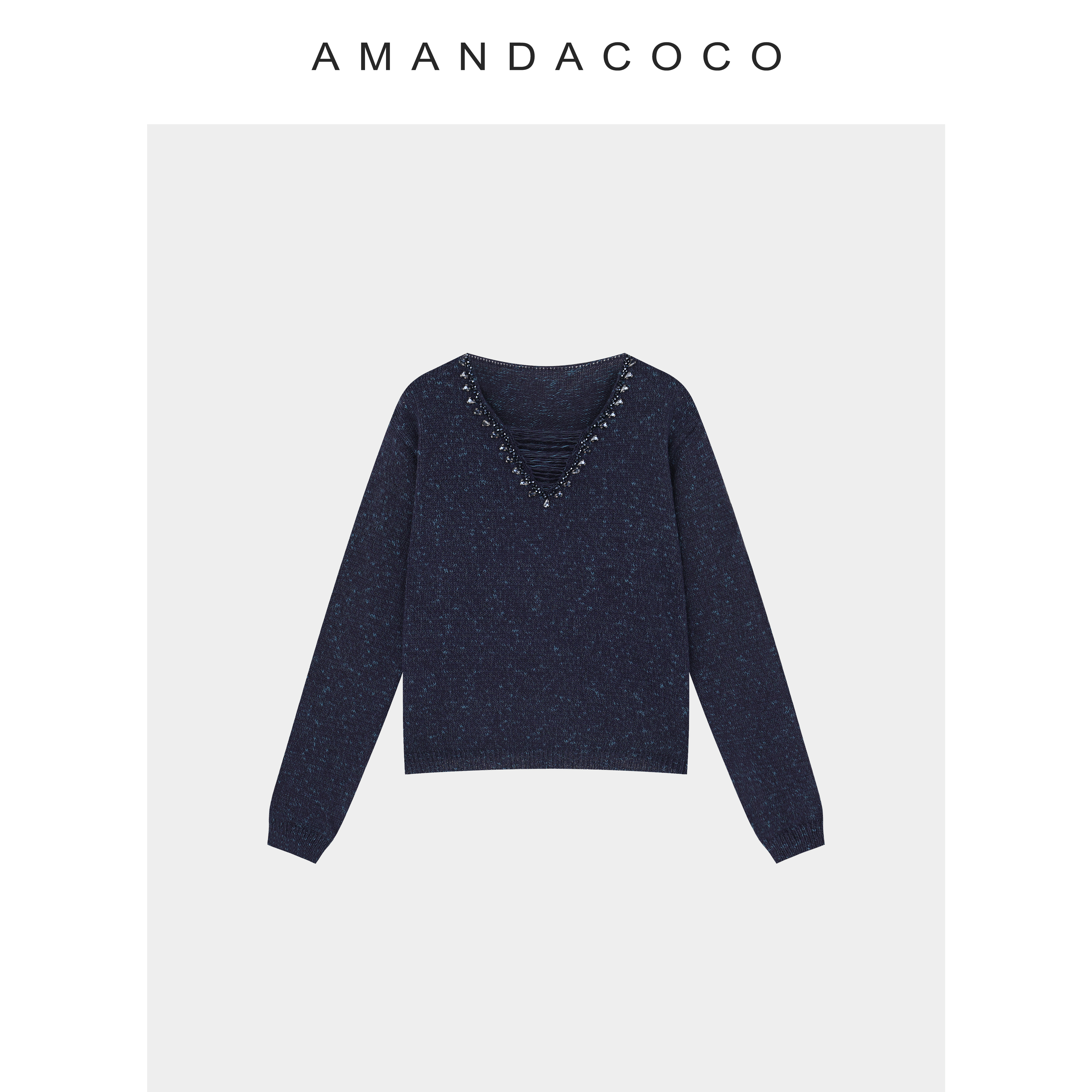 NANA# 浪漫法式～2025设计感串钻v领千金气质长袖显瘦时髦洋气毛衣