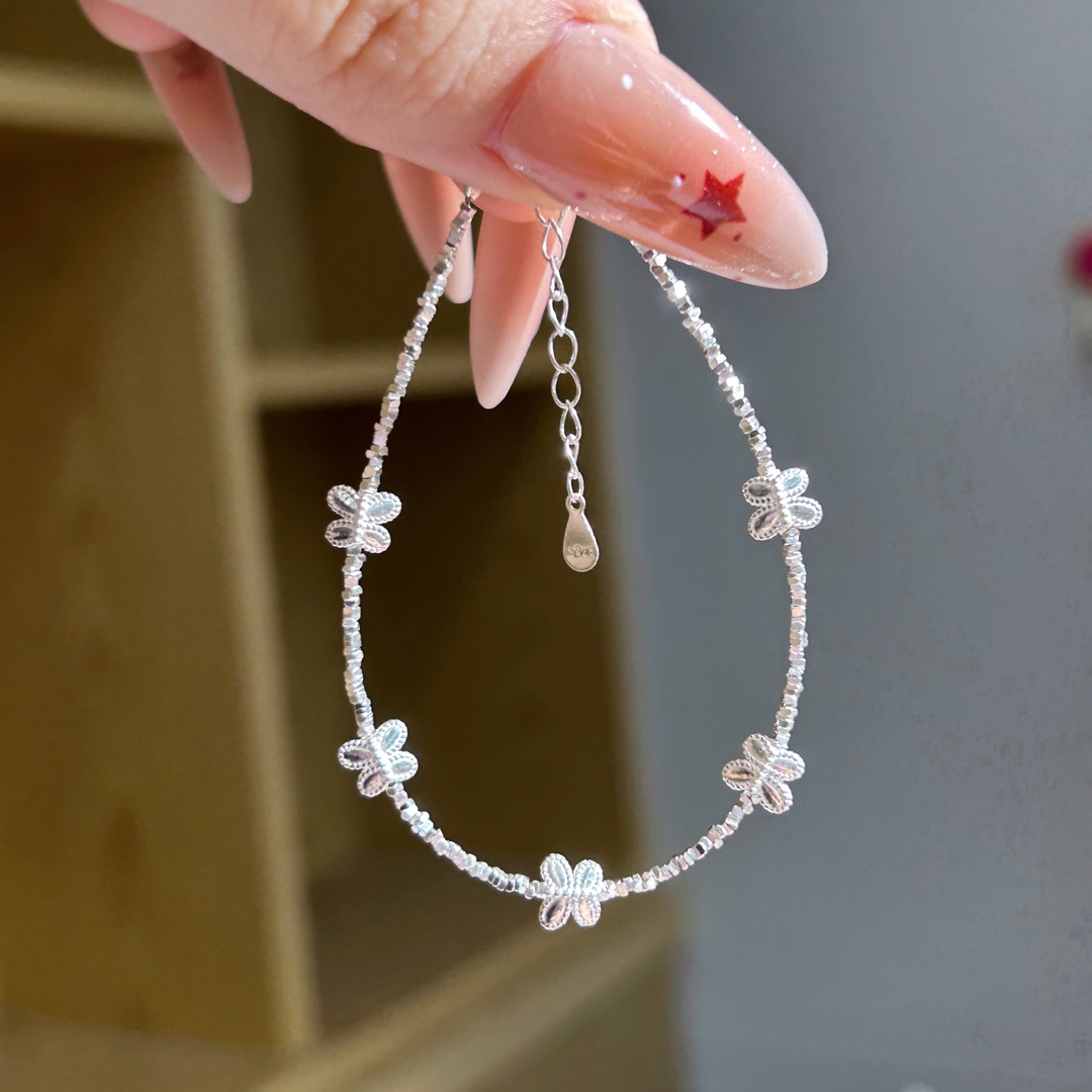 足银手链 足银蝴蝶碎银手链