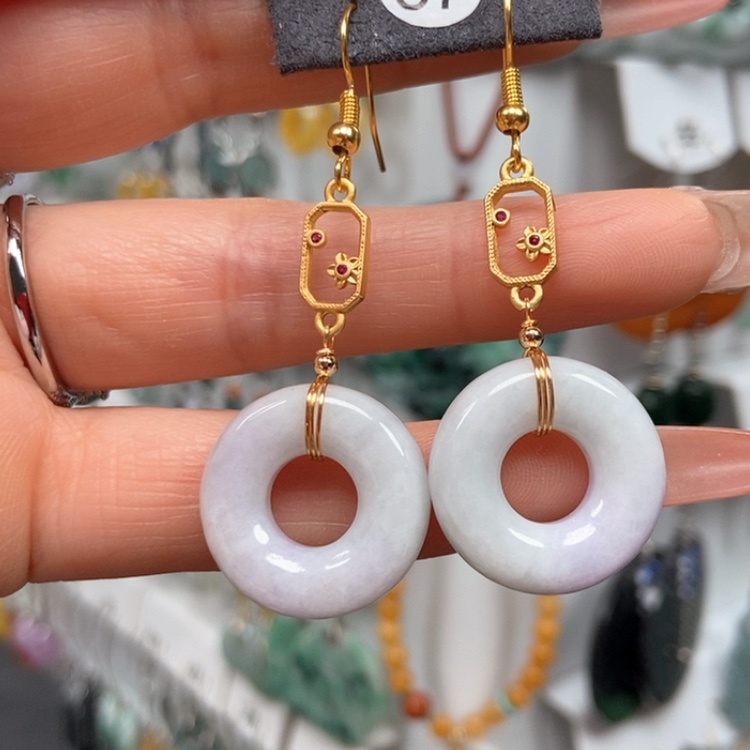 【闪购商品】翡翠耳饰银S925镀金镶嵌