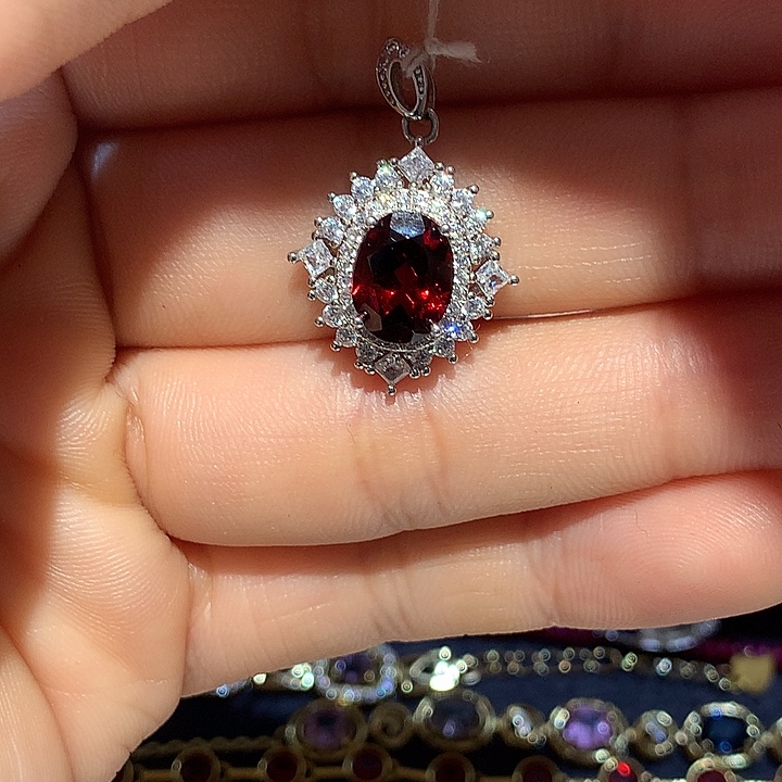 颈饰石榴石银S925镶嵌