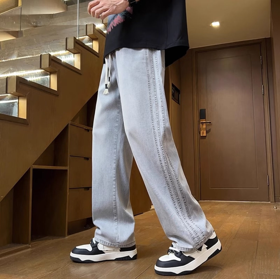 【工厂尾货*默认微瑕/雪佳】2025秋季新款直筒弯刀宽松阔腿牛仔裤男