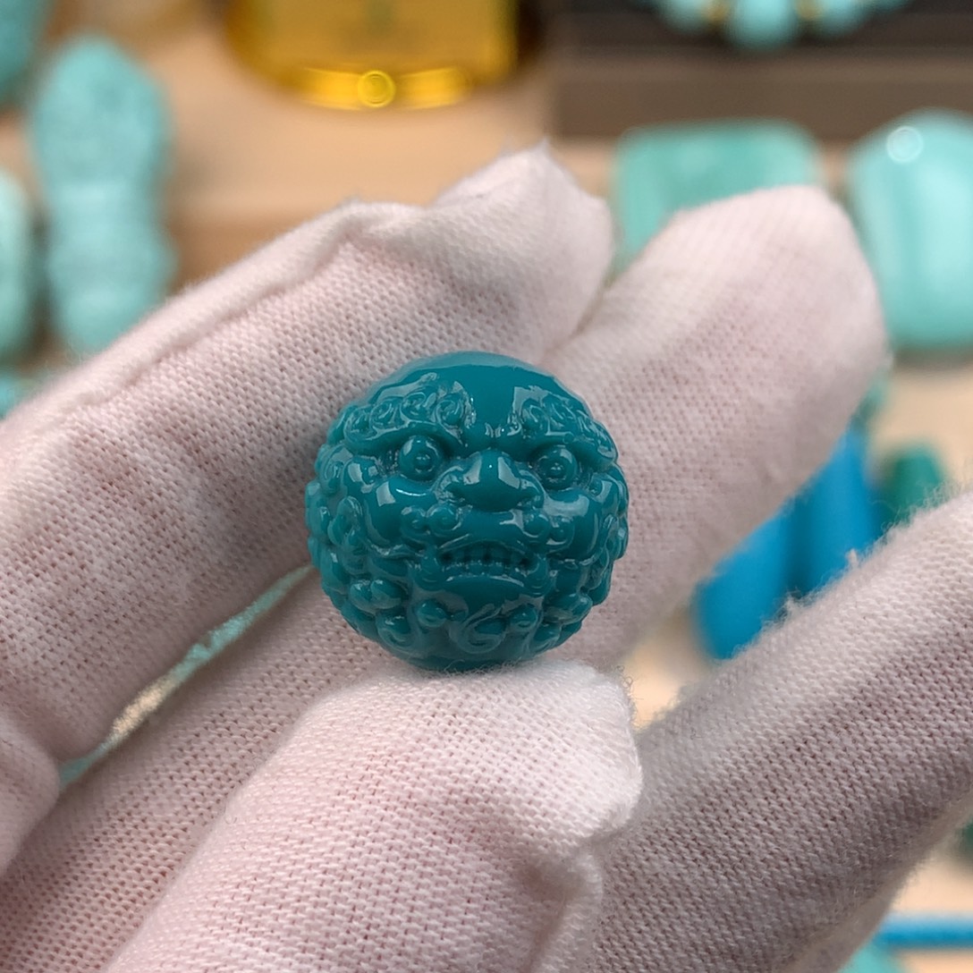 绿松石未镶嵌唐狮圆珠卡16.5