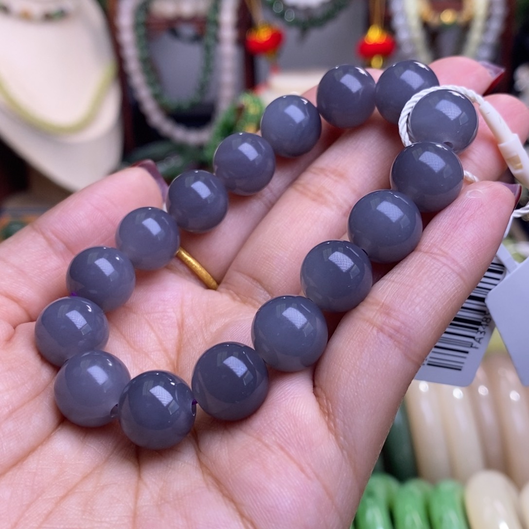 和田玉孤品补贴冰浓烟紫手链12m未镶嵌