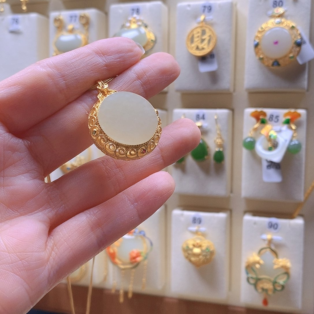 和田玉颈饰银S925镶嵌