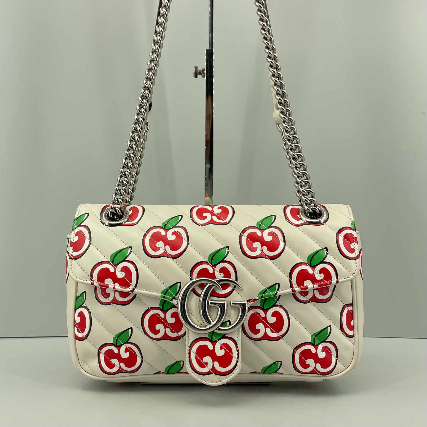 95新 GUCCI/古驰 优选/马蒙26白色苹果链条包 26×16×7 G022309