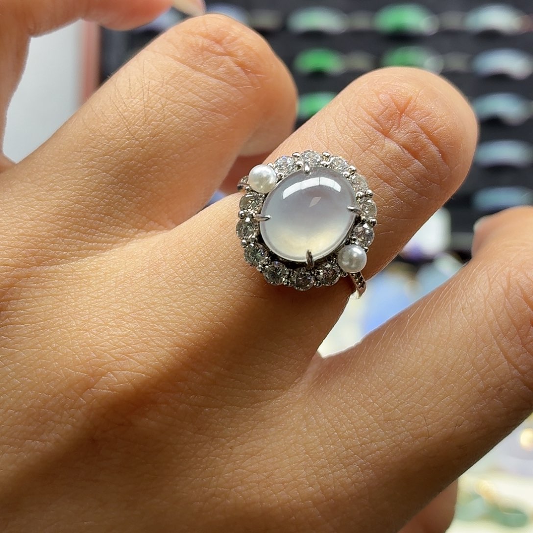 银S925镀金镶嵌戒指翡翠10