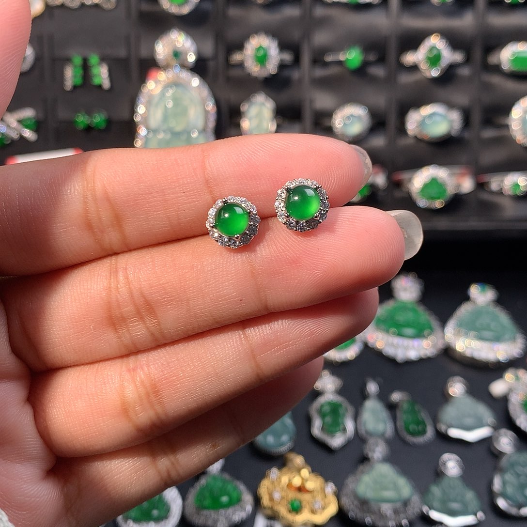 翡翠未镶嵌耳饰耳钉