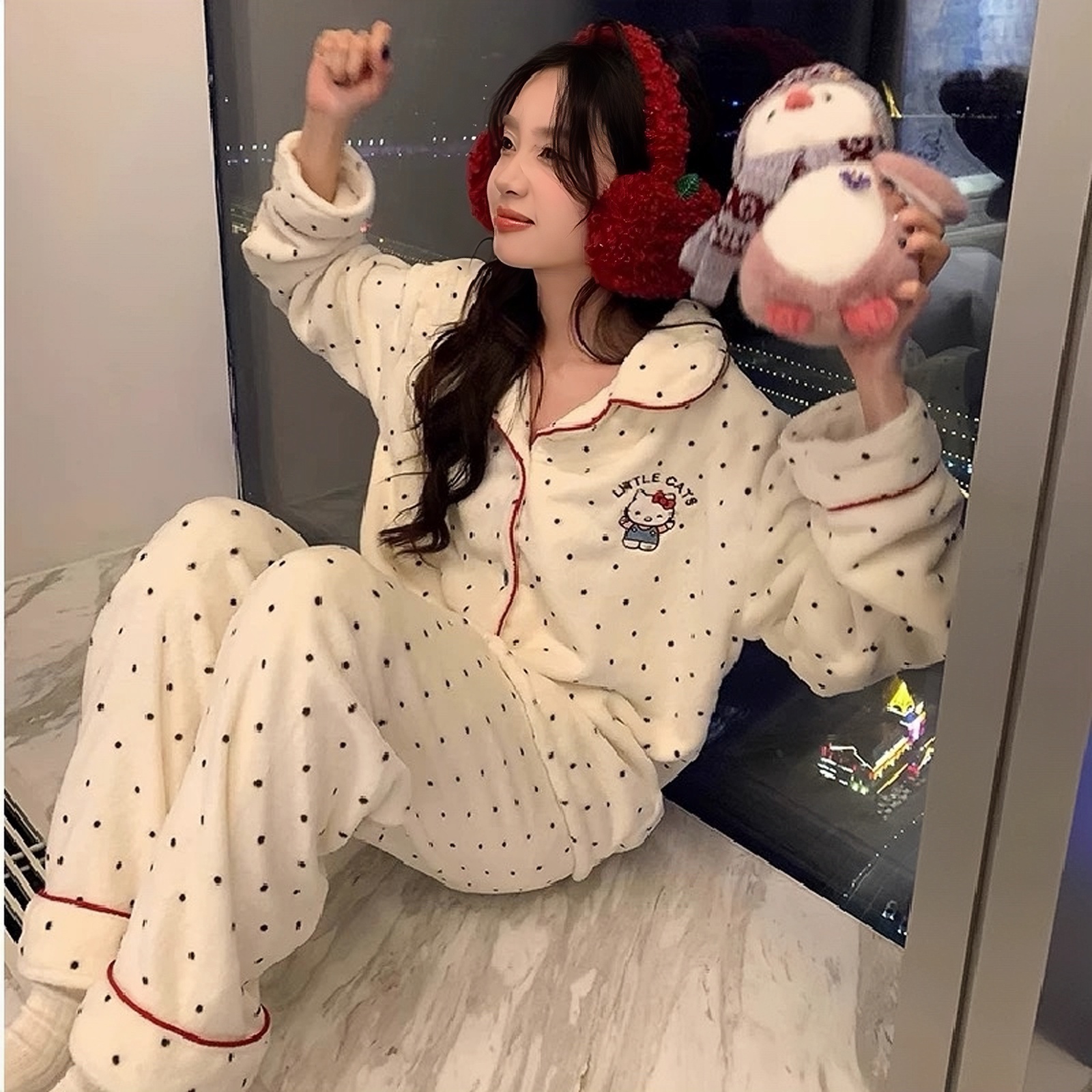 【冬季珊瑚绒】新款可爱Kitty套装珊瑚绒娃娃领冬季加厚女生睡衣