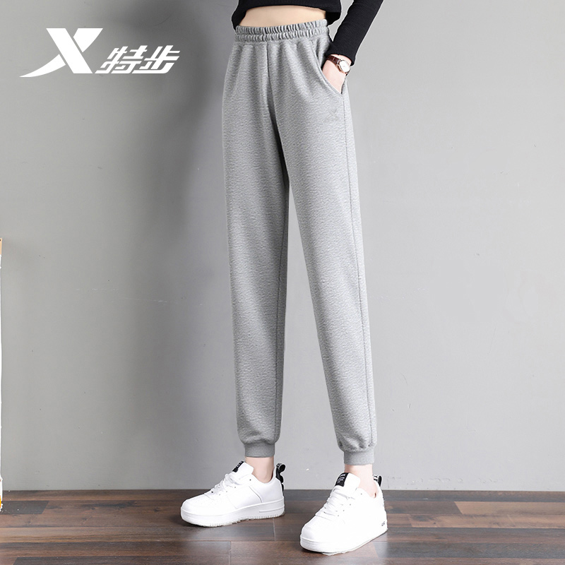 特步运动裤女秋季2025新款针织棉质束脚裤跑步健身裤休闲舒适女裤