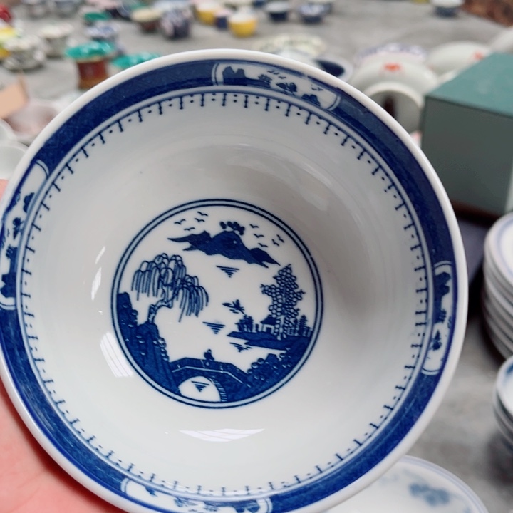 青花玲珑5.5寸饭碗梧桐微瑕