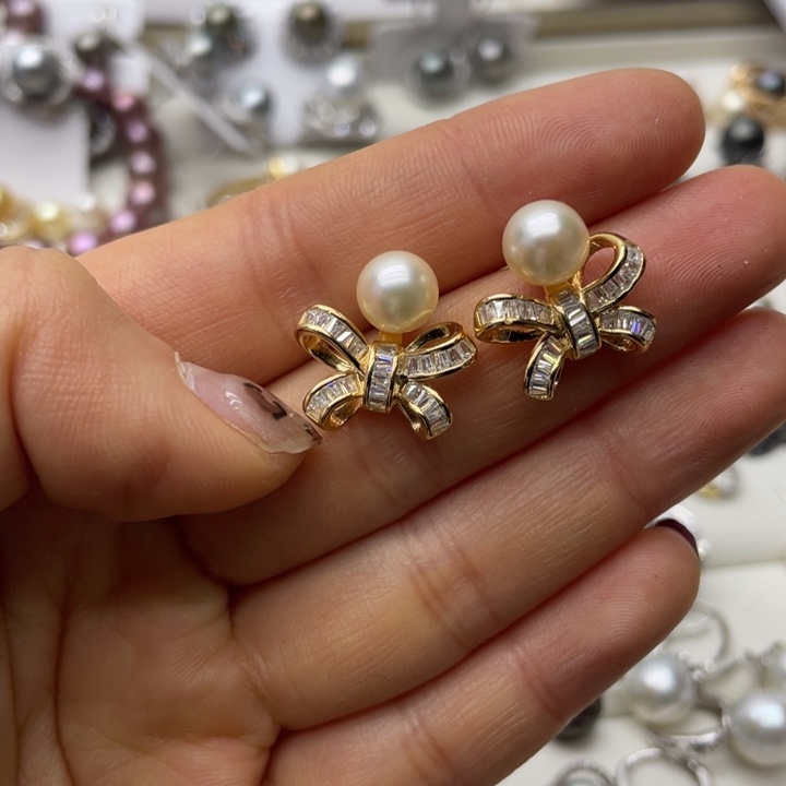 海水珍珠耳饰银S925镶嵌