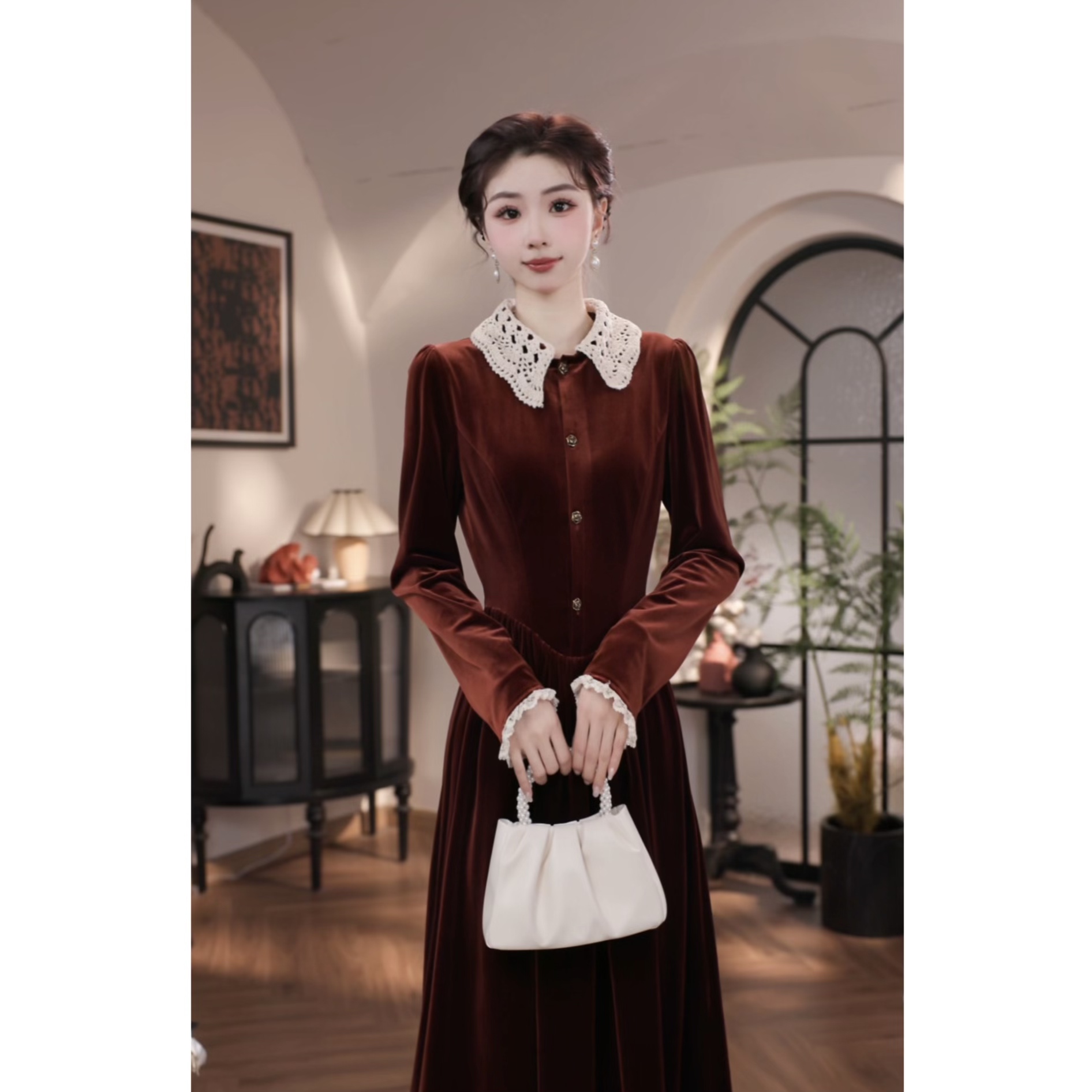薇宝儿-婷婷【琥珀流光】新款时尚温柔感显瘦高腰连衣裙-59134K