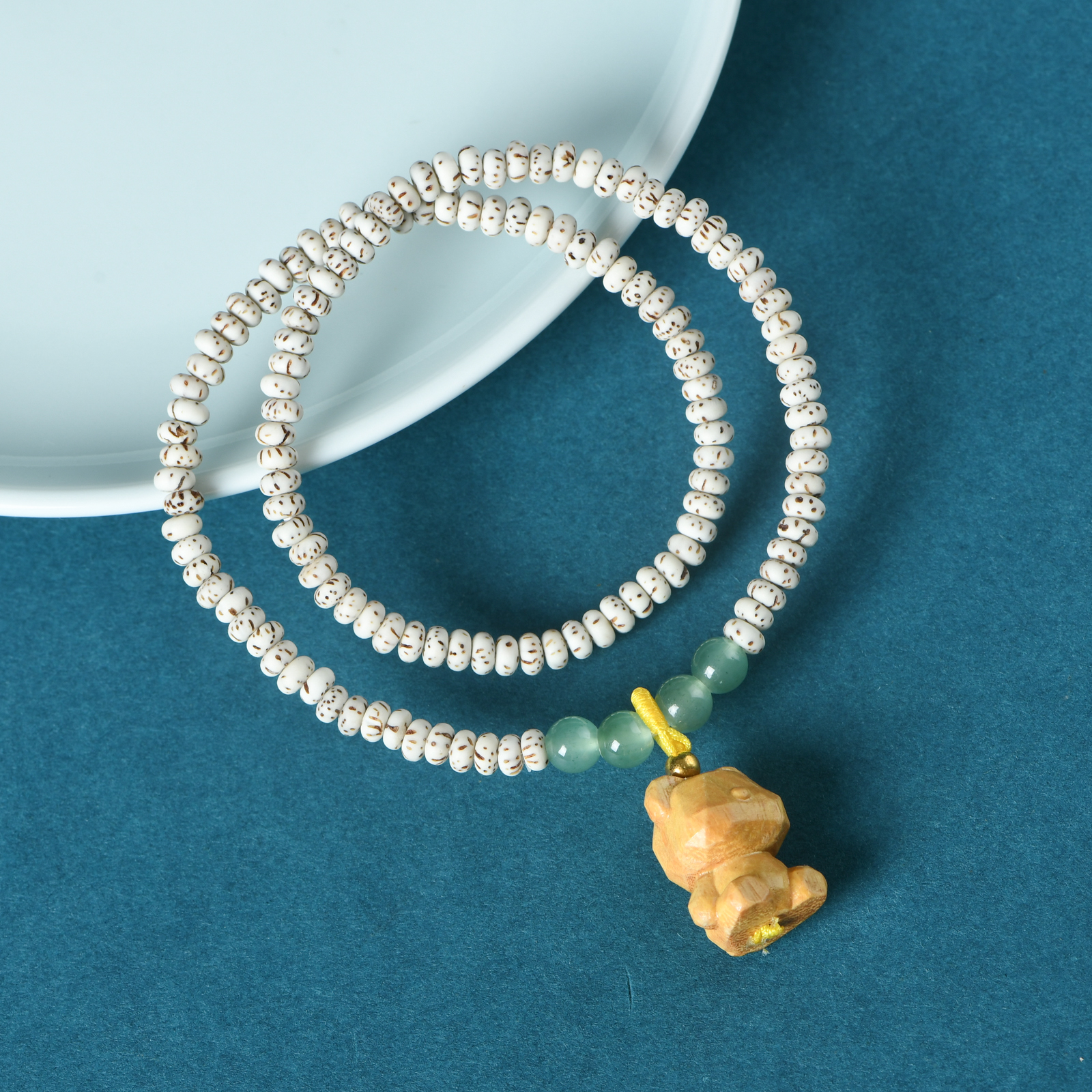 星月菩提5x3药片珠芭比檀小熊双圈手链