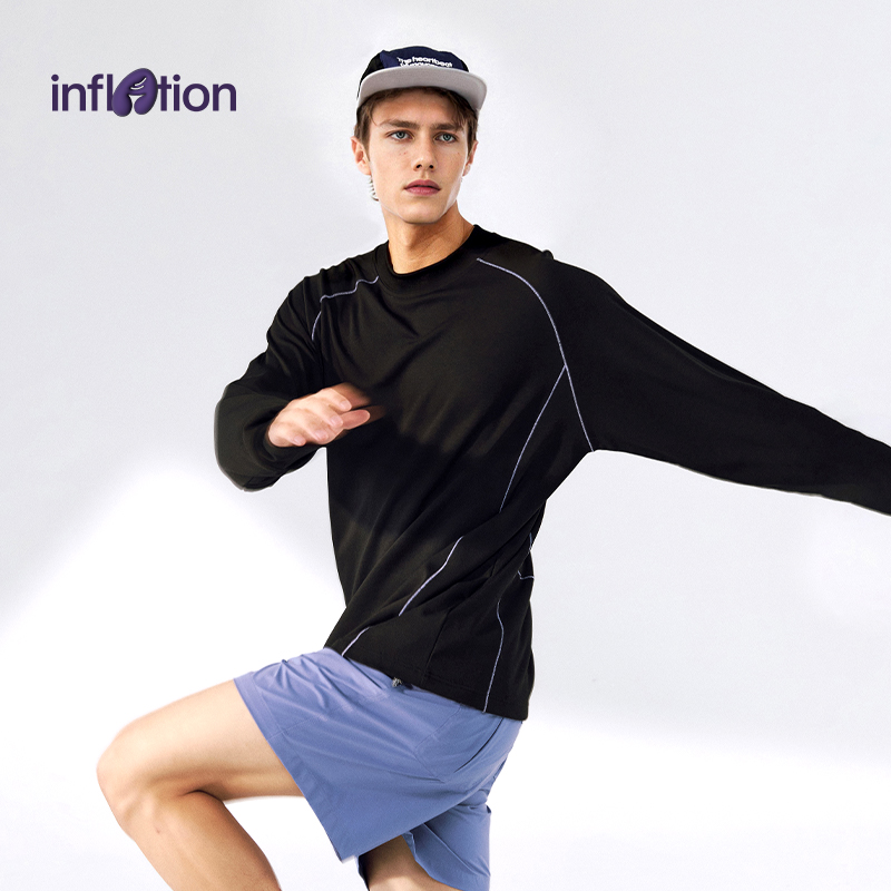 膨胀潮牌莫代尔双面撞色长袖T恤25秋季轻运动插肩打底衫男女同款