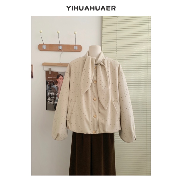 东大门韩版设计感加厚波点图案百搭宽松休闲韩系外套4169