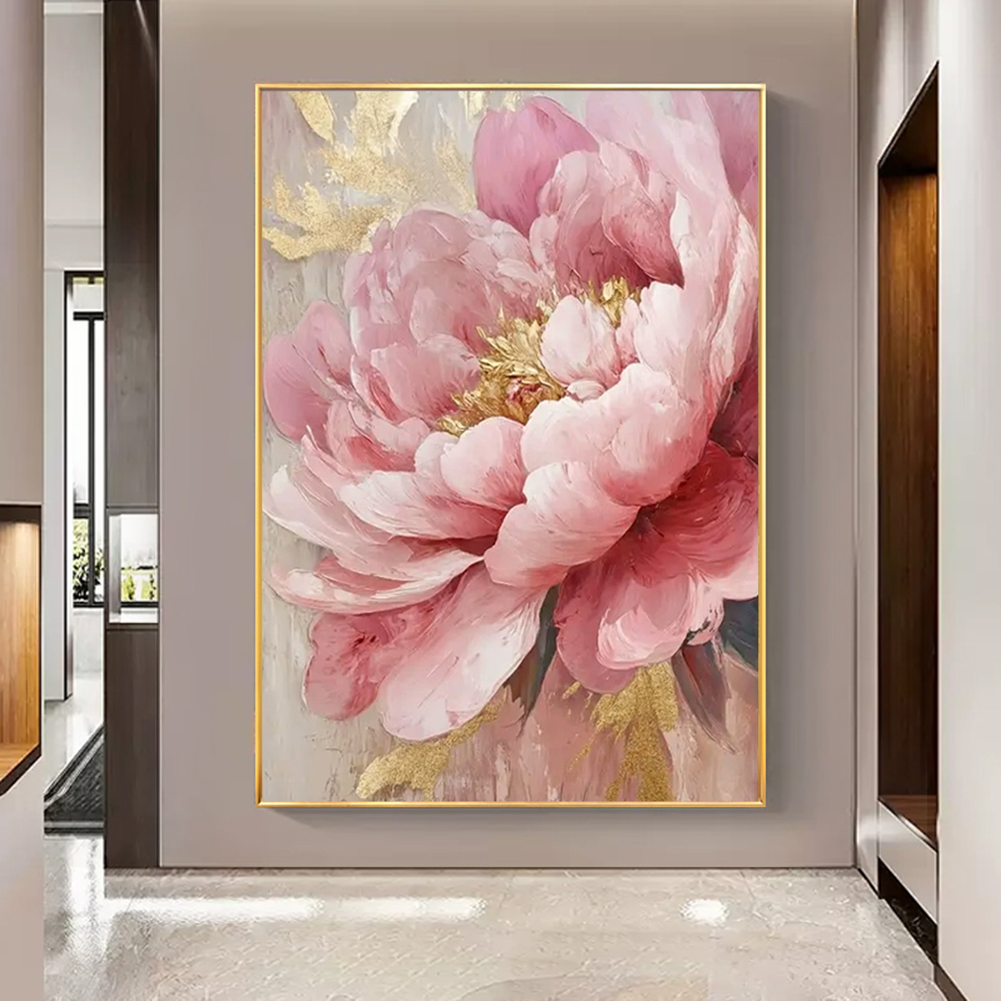 富贵牡丹花客厅装饰画现代轻奢高级感客厅沙发背景墙挂画玄关走廊