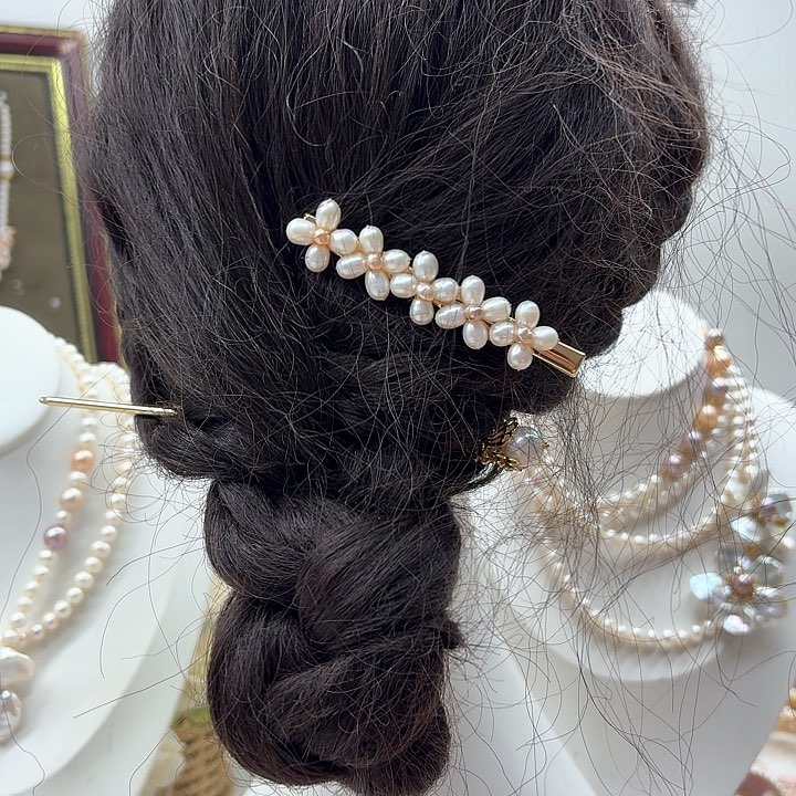淡水珍珠发饰银S925镶嵌