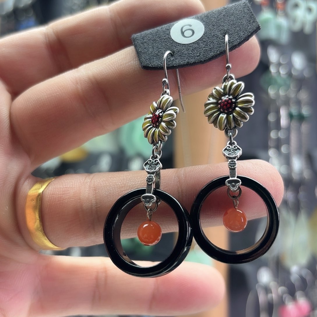 翡翠耳饰银S925镶嵌?****?