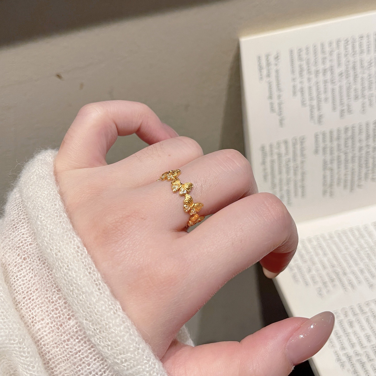 【伟新源】足金999  镶嵌工艺 花仙蝴蝶戒（点击选择圈口）附加290