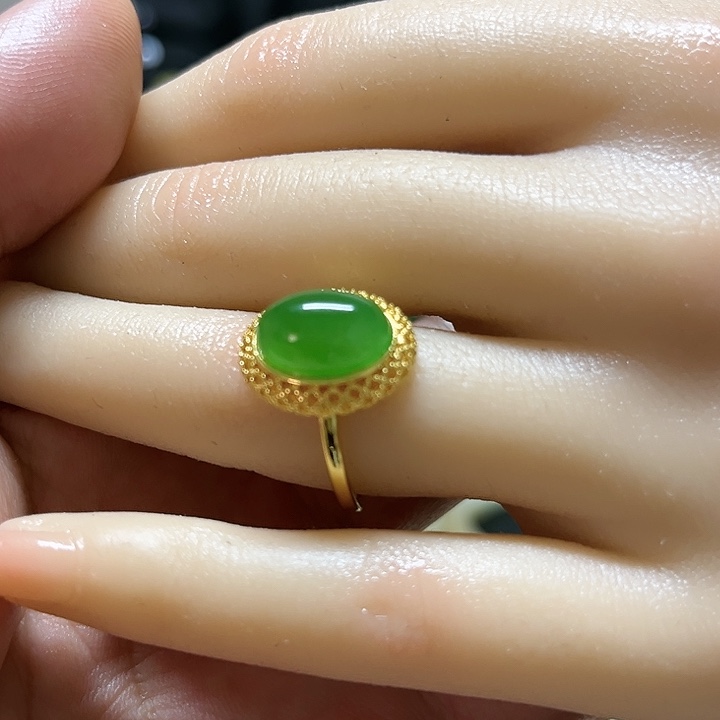 和田玉（碧玉）戒指银S925镶嵌