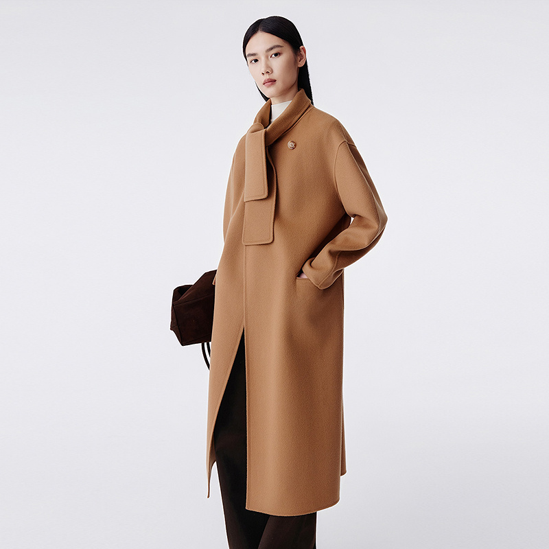 【搭搭精选】【纯羊毛】LANCY/朗姿2025冬新设计感翻领双面呢长大