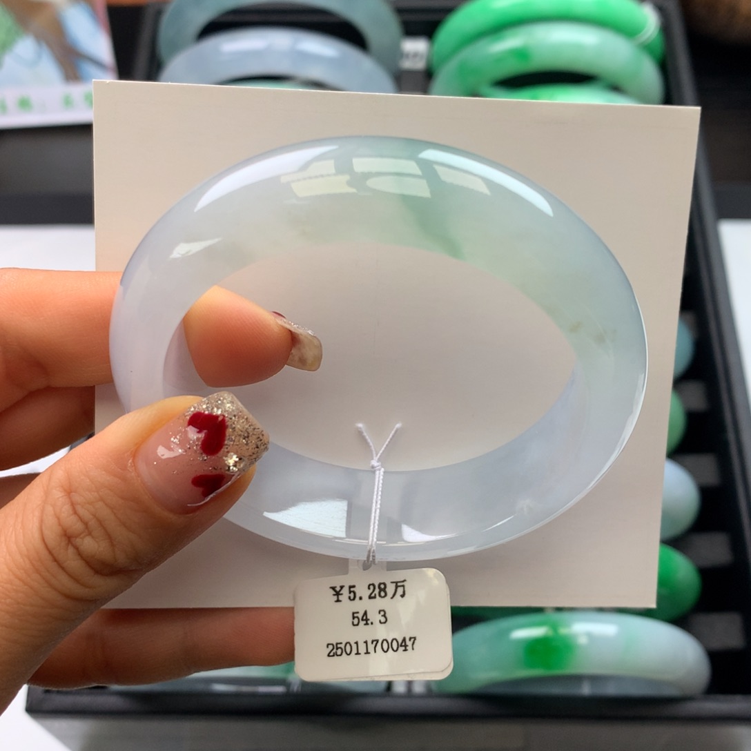 翡翠手镯未镶嵌54-55冰胶飘色正圈小轮胎